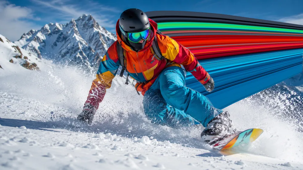 Pixel stretch effect on a snowboarder, made without Photoshop